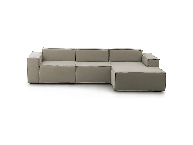 Canapé fixe Ddzek, canapé modulable 3 places avec péninsule droite, 100% Made in Italy, Canapé moderne en tissu, 300x170h70 cm, Taupe