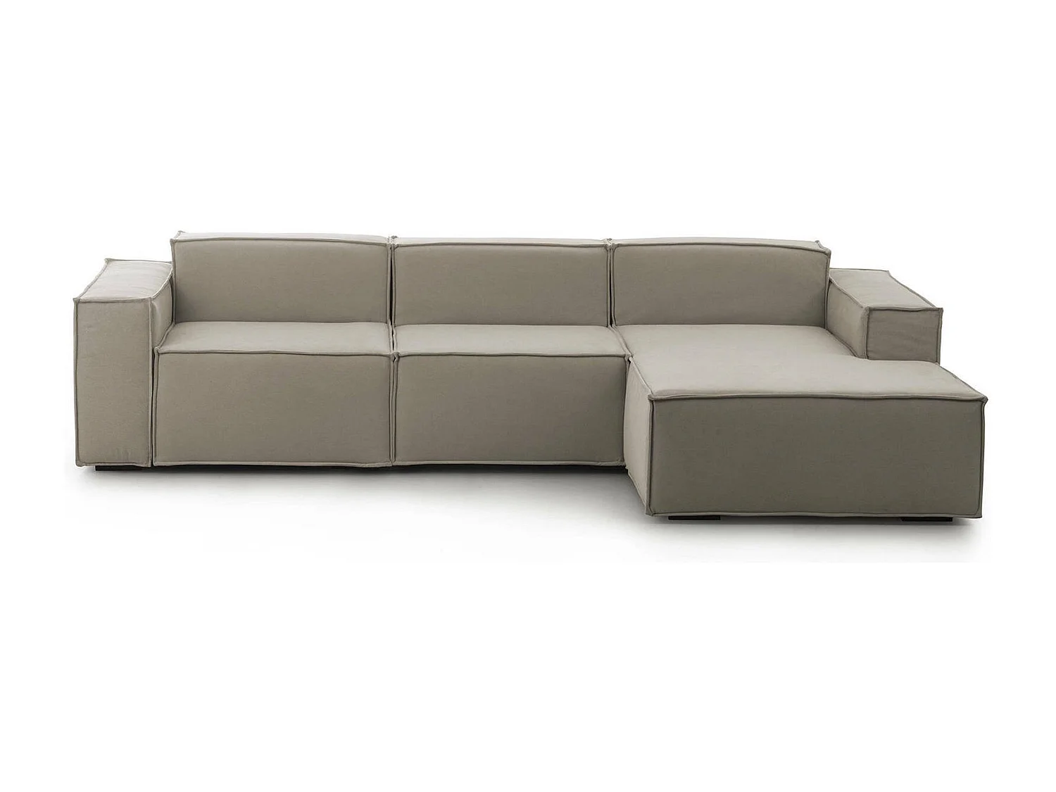 Sofá fixo Ddzek, sofá modular de 3 lugares com península direita, 100% Fabricado na Itália, Sofá de tecido moderno, 300x170h70 cm, Taupe