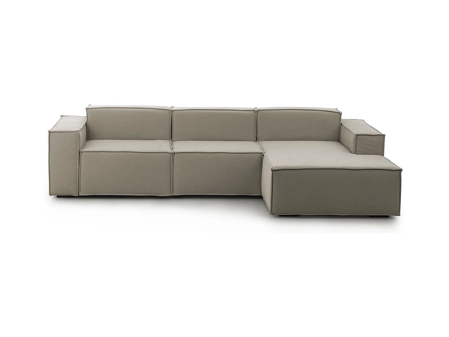 Canapé fixe Ddzek, canapé modulable 3 places avec péninsule droite, 100% Made in Italy, Canapé moderne en tissu, 300x170h70 cm, Taupe