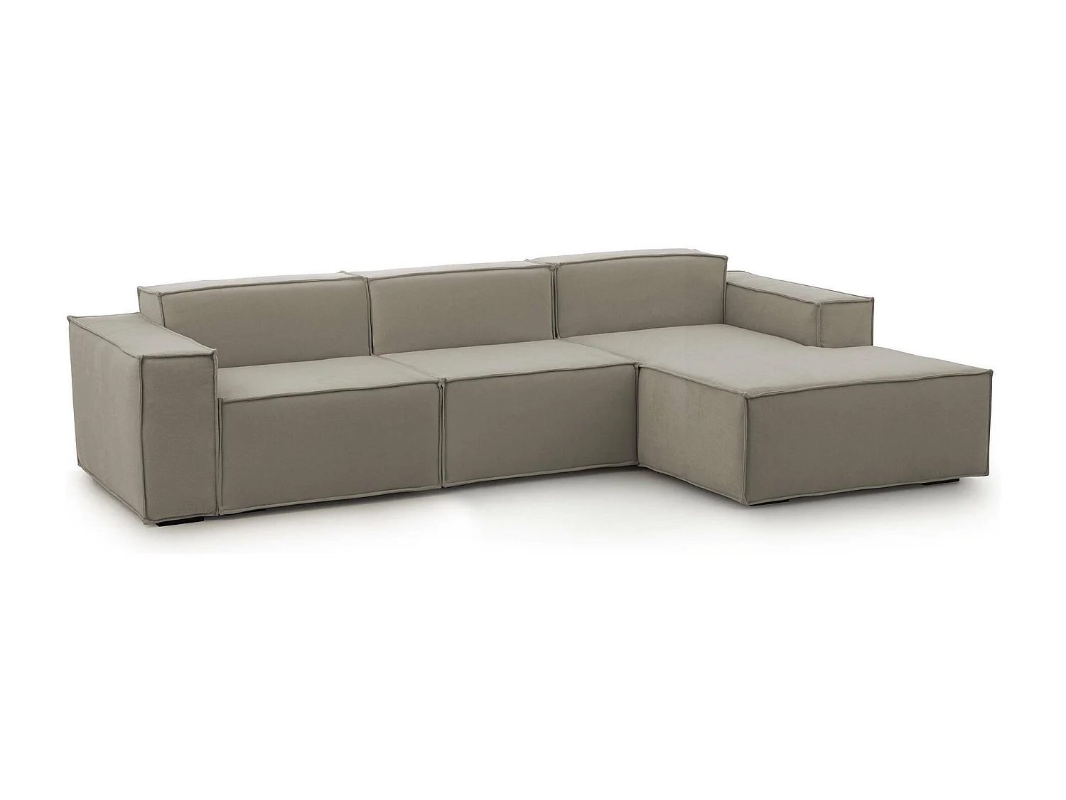 Ddzek vaste bank, 3-zits modulaire bank met rechterschiereiland, 100% Made in Italy, Moderne stoffen bank, 300x170h70 cm, Taupe