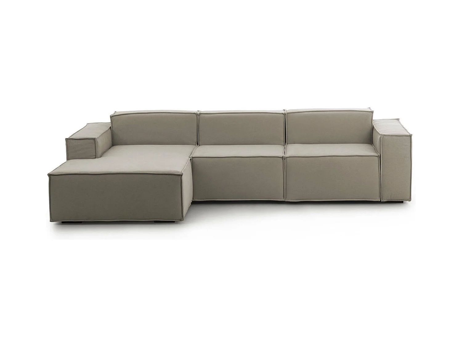 Canapé fixe Dflori, canapé modulable 3 places avec péninsule gauche, 100% Made in Italy, Canapé moderne en tissu, 300x170h70 cm, Taupe