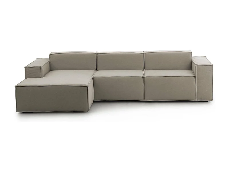 Canapé fixe Dflori, canapé modulable 3 places avec péninsule gauche, 100% Made in Italy, Canapé moderne en tissu, 300x170h70 cm, Taupe