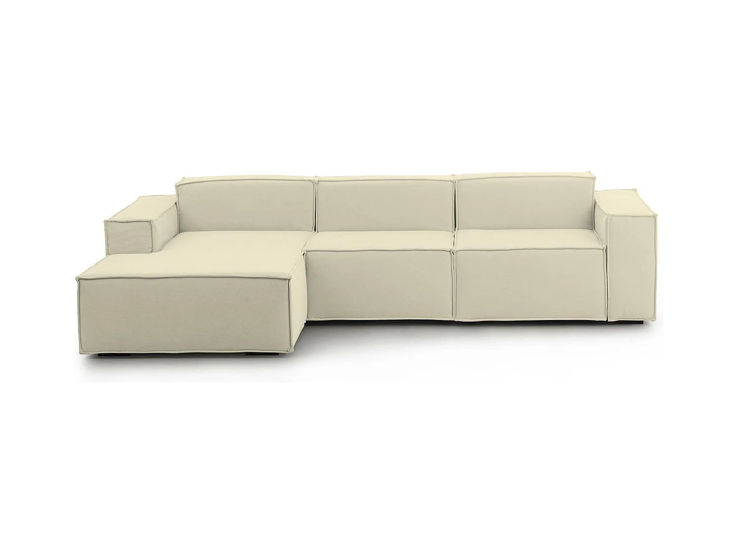 Canapé fixe Dflori, canapé modulable 3 places avec péninsule gauche, 100% Made in Italy, Canapé moderne en tissu, 300x170h70 cm, Beige