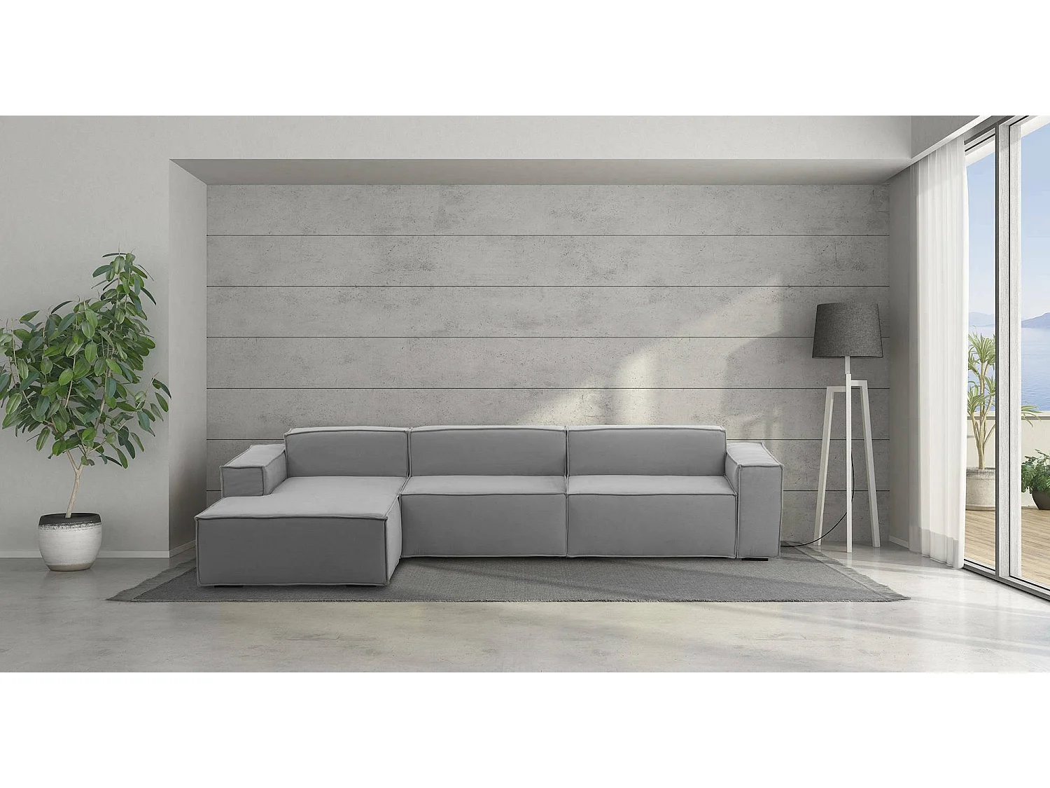 Festes Sofa Dgarzy, Modulares 4-Sitzer-Sofa mit linker Halbinsel, 100% Made in Italy, Modernes Sofa aus Stoff, Cm 340x170h70, Grau