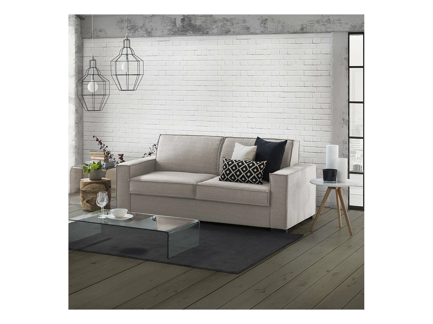 Canapé fixe Daarn, canapé 3 places, 100% Made in Italy, Canapé de salon en tissu, avec accoudoirs fins, Cm 200x95h90, Taupe