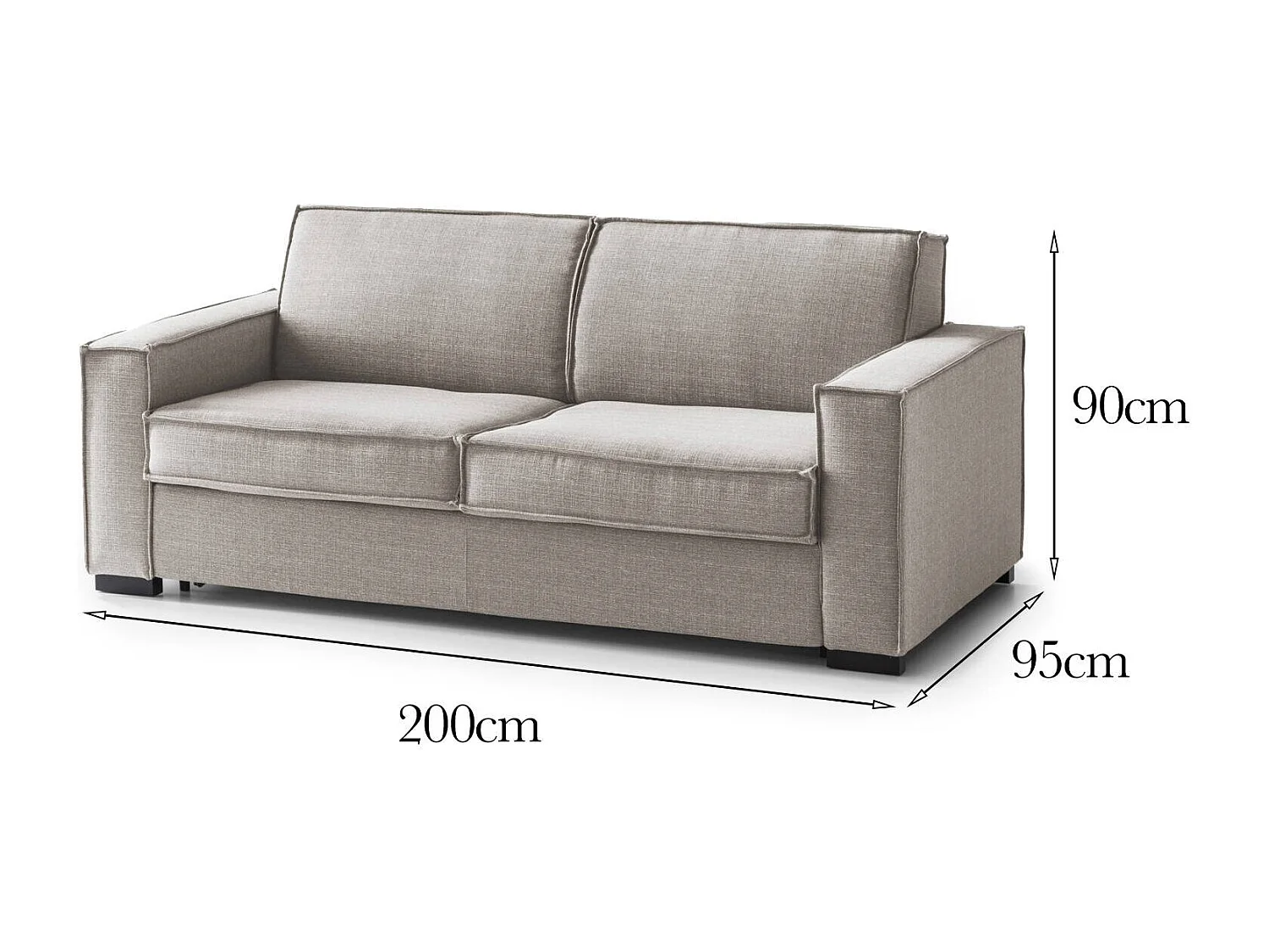 Festes Sofa Daarn, 3-Sitzer-Sofa, 100% Made in Italy, Wohnzimmersofa aus Stoff, mit schmalen Armlehnen, Cm 200x95h90, Turteltaube