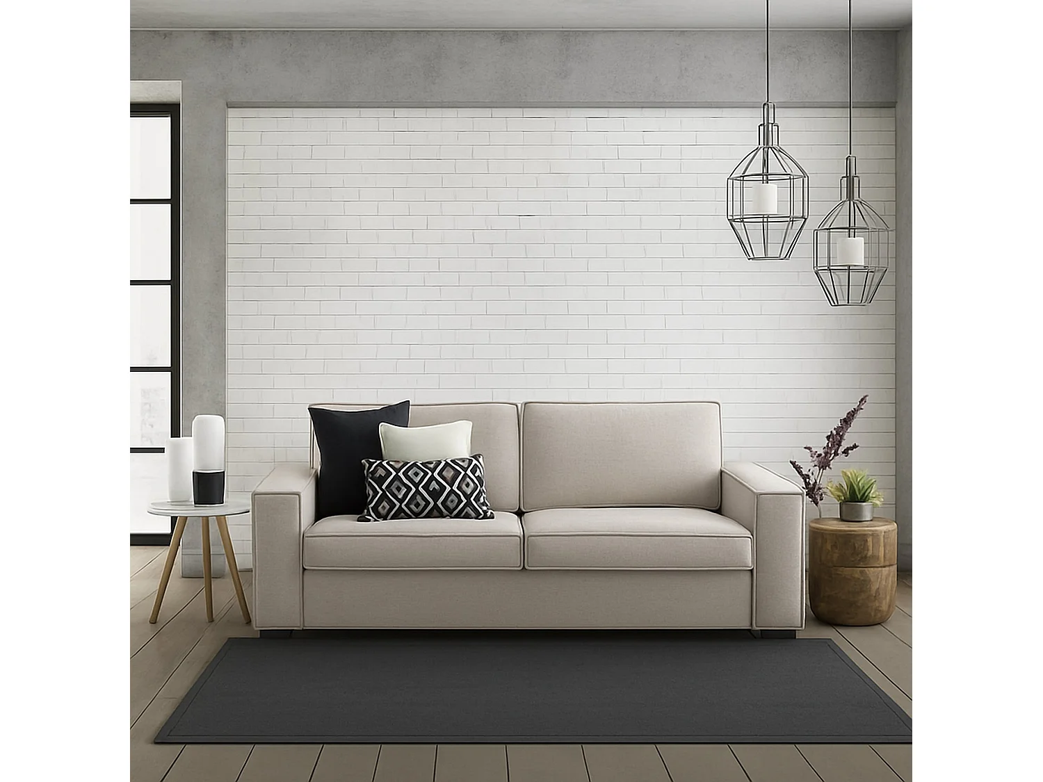 Divano Fisso 3 Posti Abernathy, Sfoderabile Made in Italy, 95x200 cm Grigio Tortora