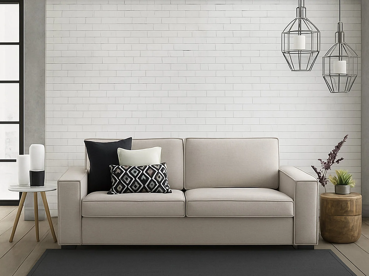 Divano Fisso 3 Posti Abernathy, Sfoderabile Made in Italy, 95x200 cm Grigio Tortora
