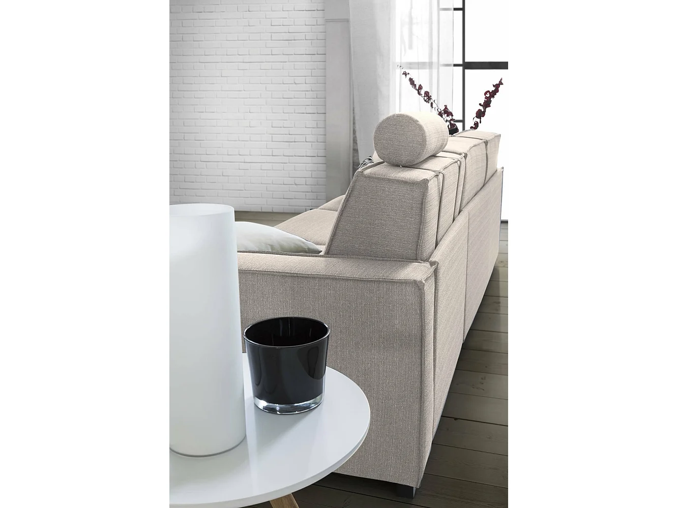 Sofá fixo Dgozz, Sofá grande de 2 lugares, 100% Fabricado na Itália, Sofá da sala em tecido, com braços padrão, Cm 200x95h90, Taupe