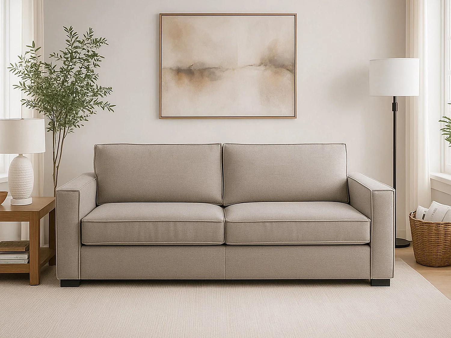 Sofá fixo Dgozz, Sofá grande de 2 lugares, 100% Fabricado na Itália, Sofá da sala em tecido, com braços padrão, Cm 200x95h90, Taupe