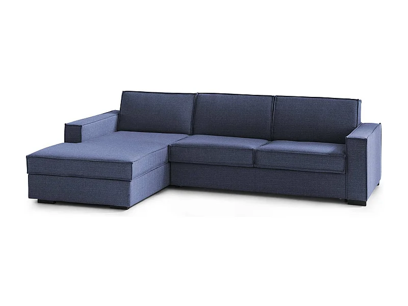Sofá fijo Dfabbia, Sofá de esquina, 100% Made in Italy, Sofá Salón con, península de contenedores Izquierda, con reposabrazos estándar, Cm 280x95h90, Azul