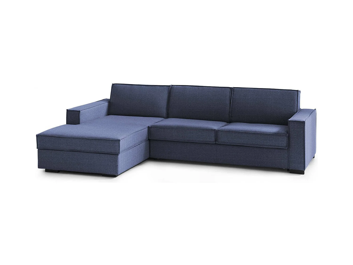 Canapé fixe Dfabbia, Canapé d'angle, 100% Made in Italy, Canapé de salon avec, Péninsule conteneur gauche, avec accoudoirs standards, 280x95h90 cm, Bleu