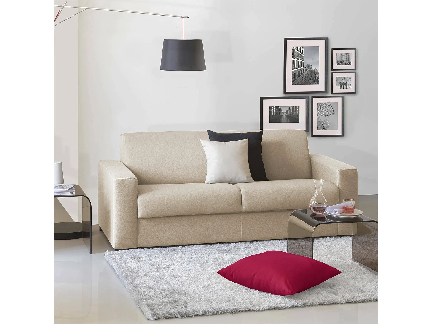 Canapé fixe Dmazzon, canapé 2 places, 100% Made in Italy, Canapé de salon, en tissu rembourré, avec accoudoirs fins, 160x95h90 cm, Beige