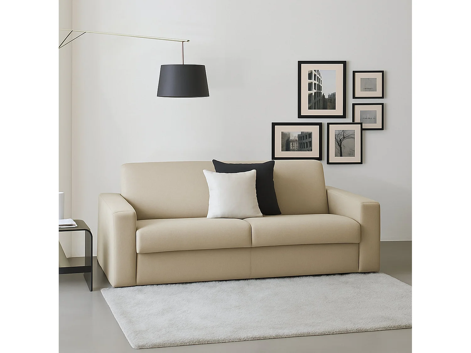 Canapé fixe Dmazzon, canapé 2 places, 100% Made in Italy, Canapé de salon, en tissu rembourré, avec accoudoirs fins, 160x95h90 cm, Beige