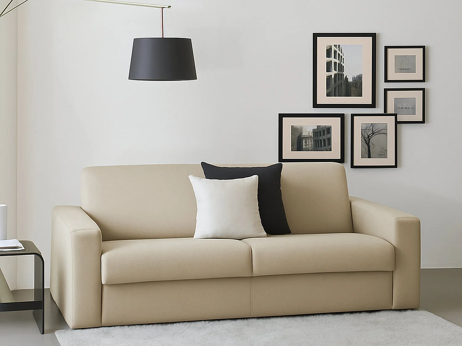 Canapé fixe Dmazzon, canapé 2 places, 100% Made in Italy, Canapé de salon, en tissu rembourré, avec accoudoirs fins, 160x95h90 cm, Beige