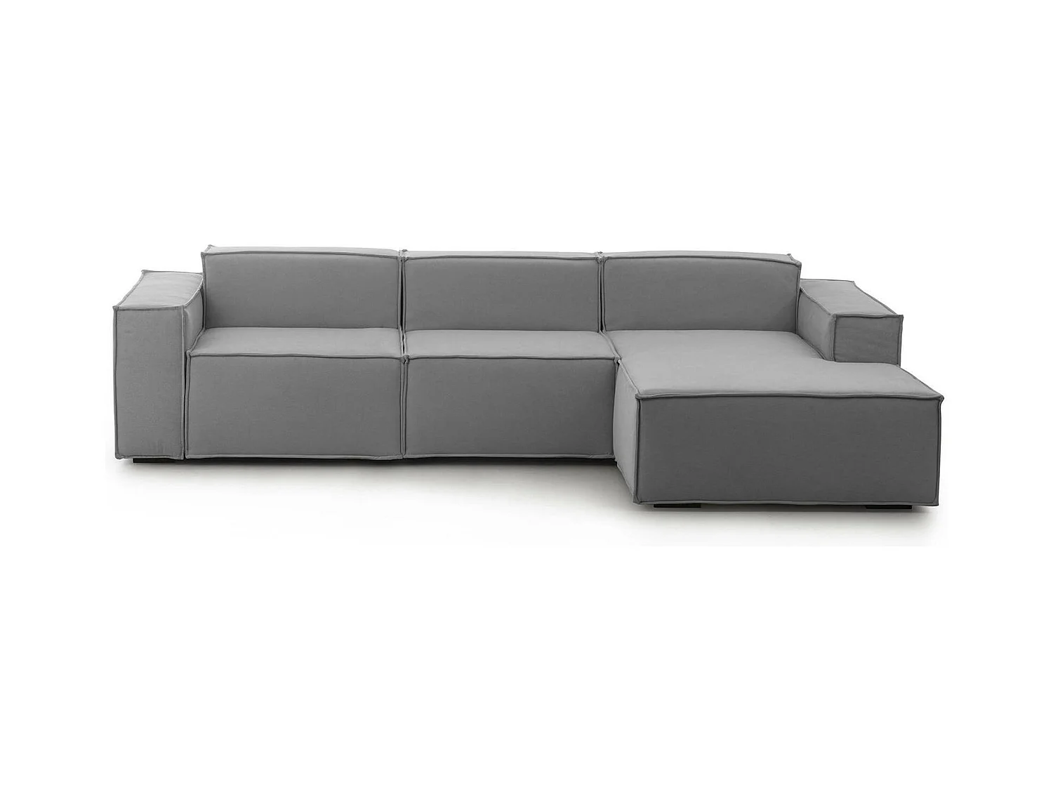 Canapé fixe Ddzek, canapé modulable 3 places avec péninsule droite, 100% Made in Italy, Canapé moderne en tissu, 300x170h70 cm, Gris