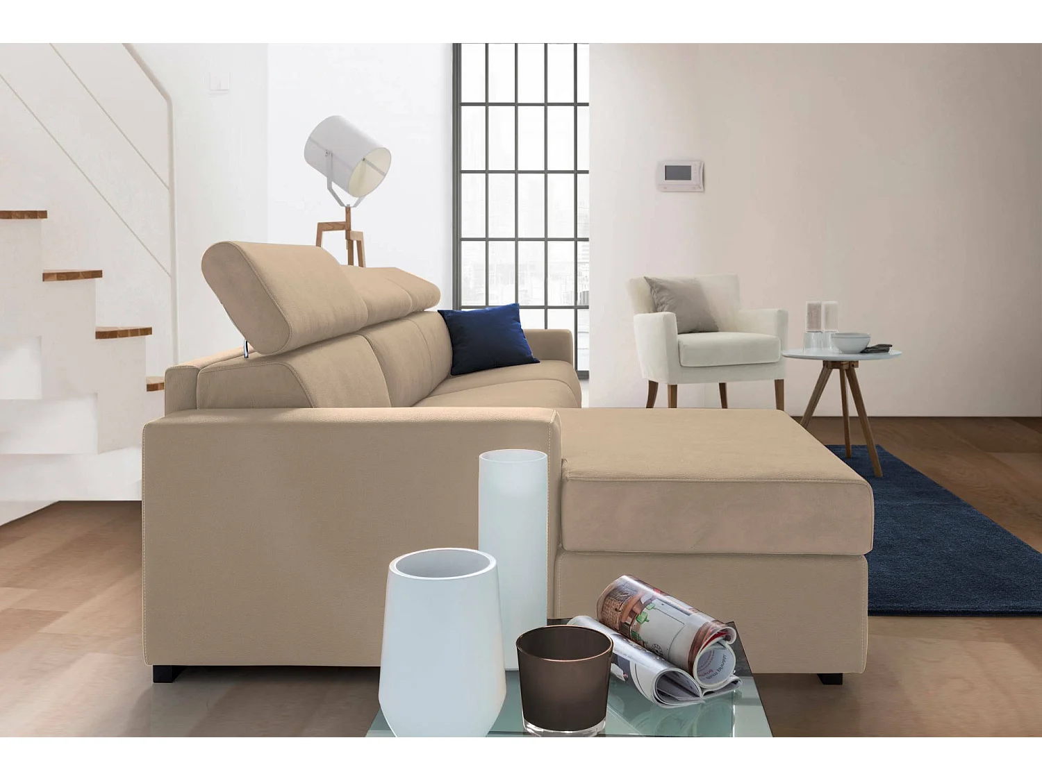 Canapé Fixe,en Tissu,beige,280x95h85 Cm