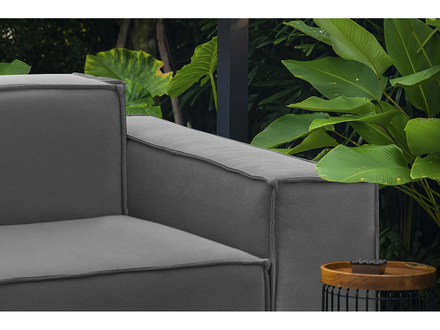 Canapé fixe Dlongh, canapé modulable linéaire 2 places, 100% Made in Italy, Canapé de salon moderne en tissu, 220x95h70 cm, Gris