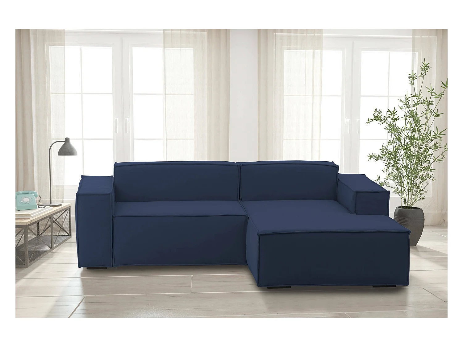 Talamo Italia - Divano fisso con penisola Amuleto, Cm 220x170h70, Blu