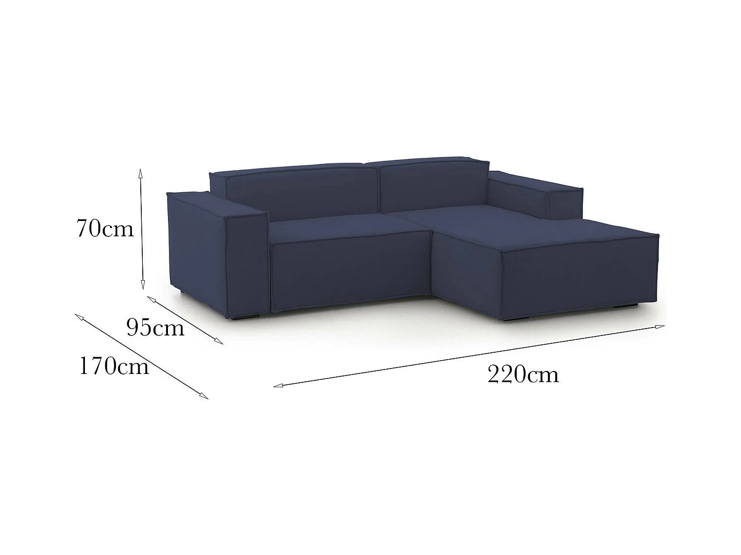 Talamo Italia - Divano fisso con penisola Amuleto, Cm 220x170h70, Blu