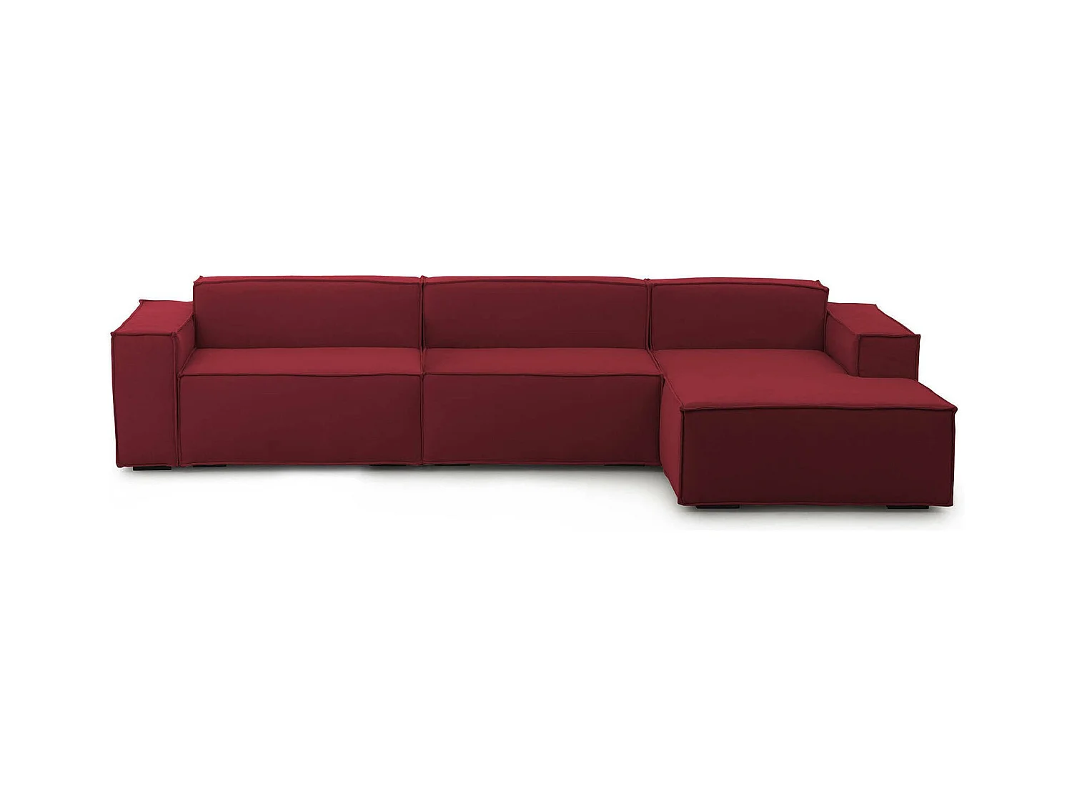Canapé fixe Dmaiol, canapé modulable 4 places avec péninsule droite, 100% Made in Italy, Canapé moderne en tissu, 340x170h70 cm, Rouge