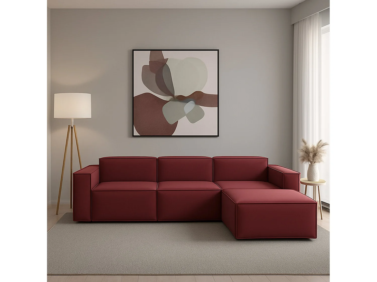 Sofá fixo Dmaiol, sofá modular de 4 lugares com península direita, 100% Fabricado na Itália, Sofá de tecido moderno, 340x170h70 cm, Vermelho