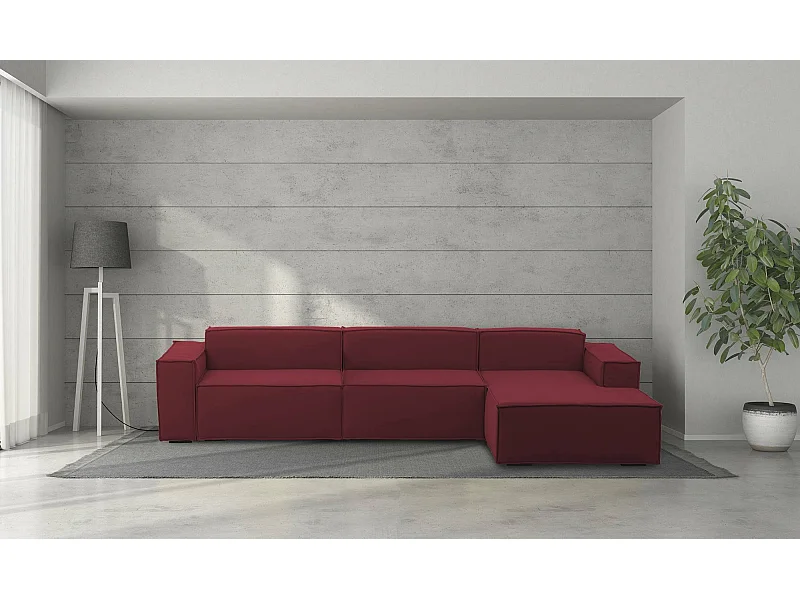 Sofá fixo Dmaiol, sofá modular de 4 lugares com península direita, 100% Fabricado na Itália, Sofá de tecido moderno, 340x170h70 cm, Vermelho