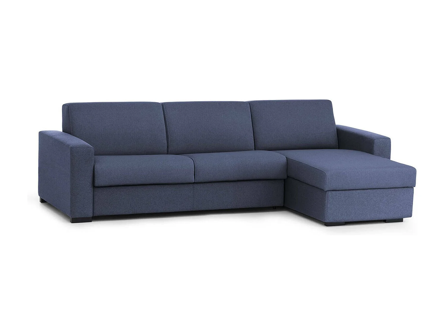 Dcapon vaste bank, Hoekbank, 100% Made in Italy, Woonkamerbank, met omkeerbaar opbergschiereiland, in gewatteerde stof, met slanke armleuningen, 260x95h90 cm, Blauw