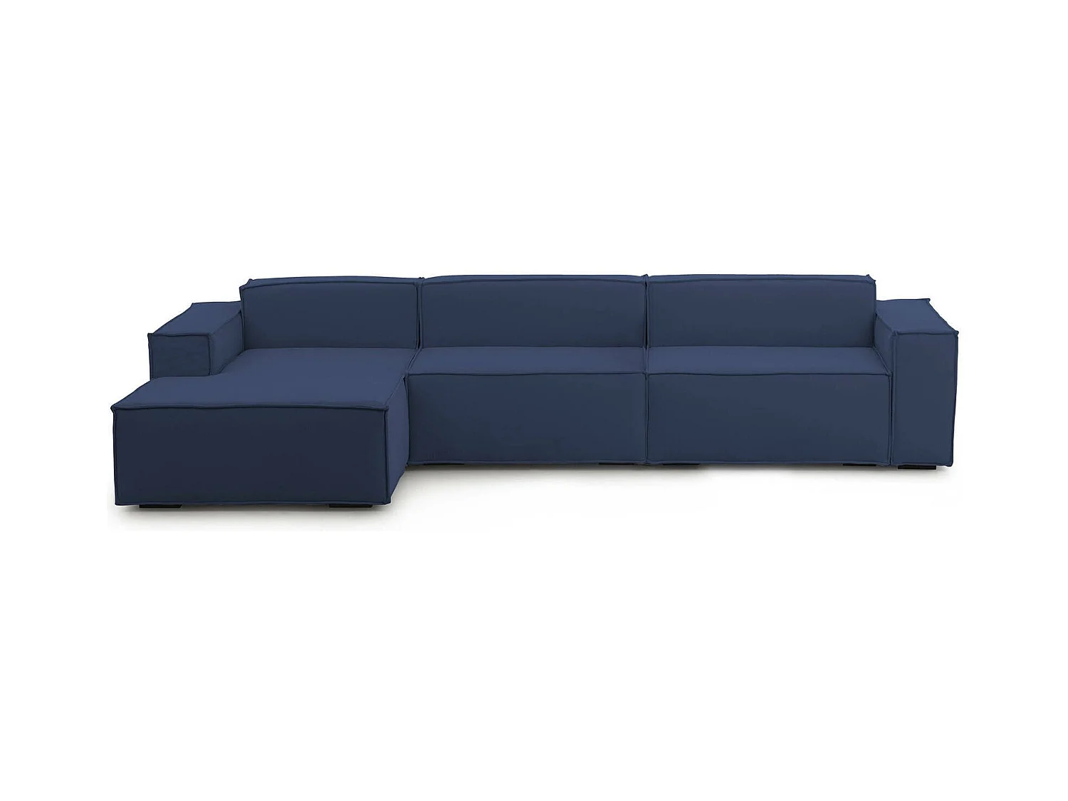Canapé fixe Dgarzy, canapé modulable 4 places avec péninsule gauche, 100% Made in Italy, Canapé moderne en tissu, 340x170h70 cm, Bleu