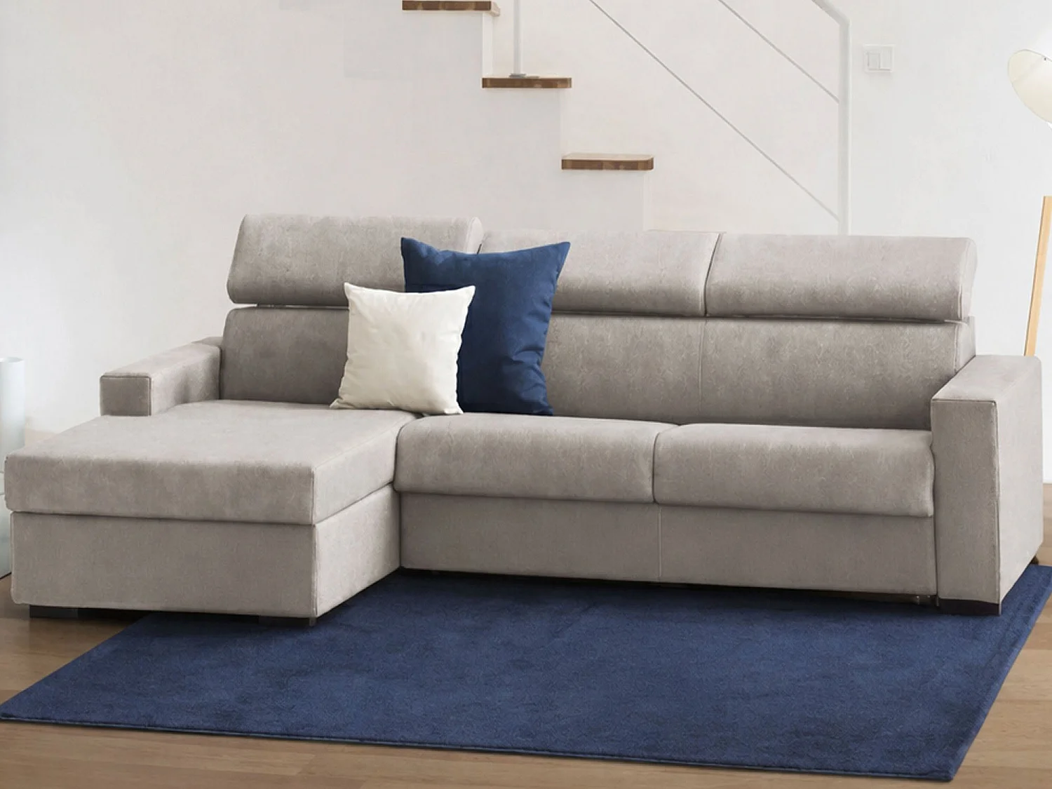 Divano Fisso con Penisola Aryaly, Sfoderabile Made in Italy, 95x280 cm Grigio Tortora\ Tortora