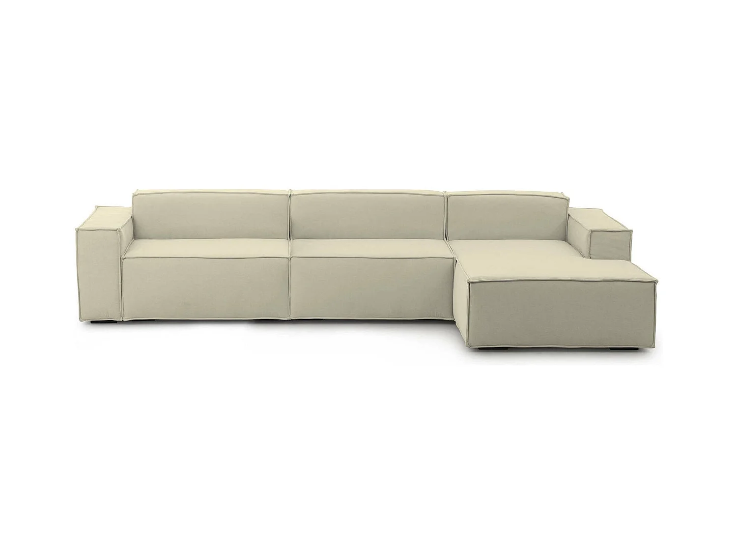 Canapé fixe Dmaiol, canapé modulable 4 places avec péninsule droite, 100% Made in Italy, Canapé moderne en tissu, 340x170h70 cm, Beige
