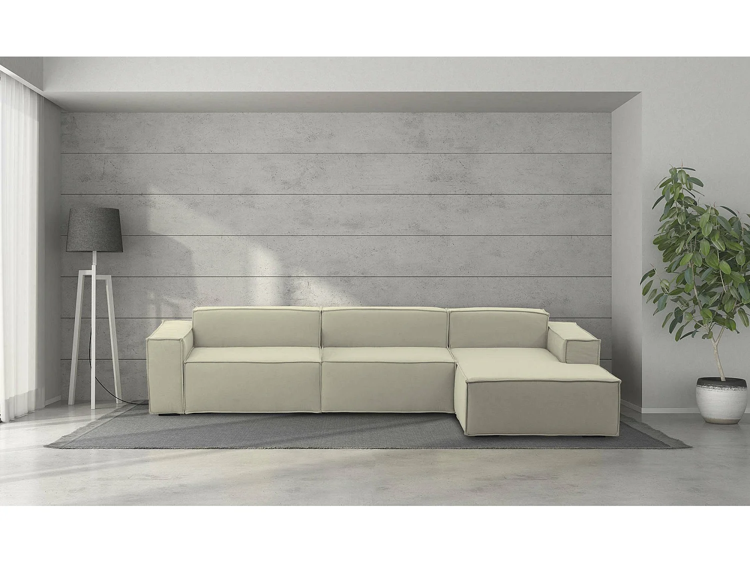 Sofá fijo Dmaiol, Sofá modular 4 plazas península derecha, 100% Made in Italy, Sofá moderno en tela, Cm 340x170h70, Beige