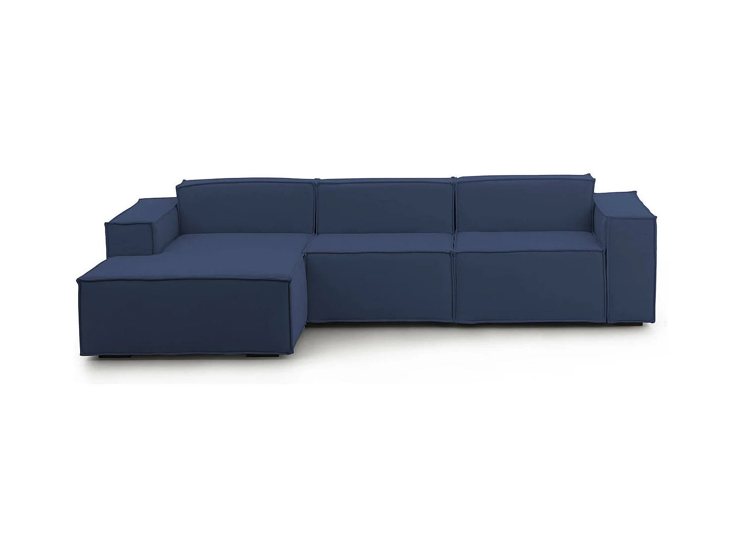 Canapé fixe Dflori, canapé modulable 3 places avec péninsule gauche, 100% Made in Italy, Canapé moderne en tissu, 300x170h70 cm, Bleu