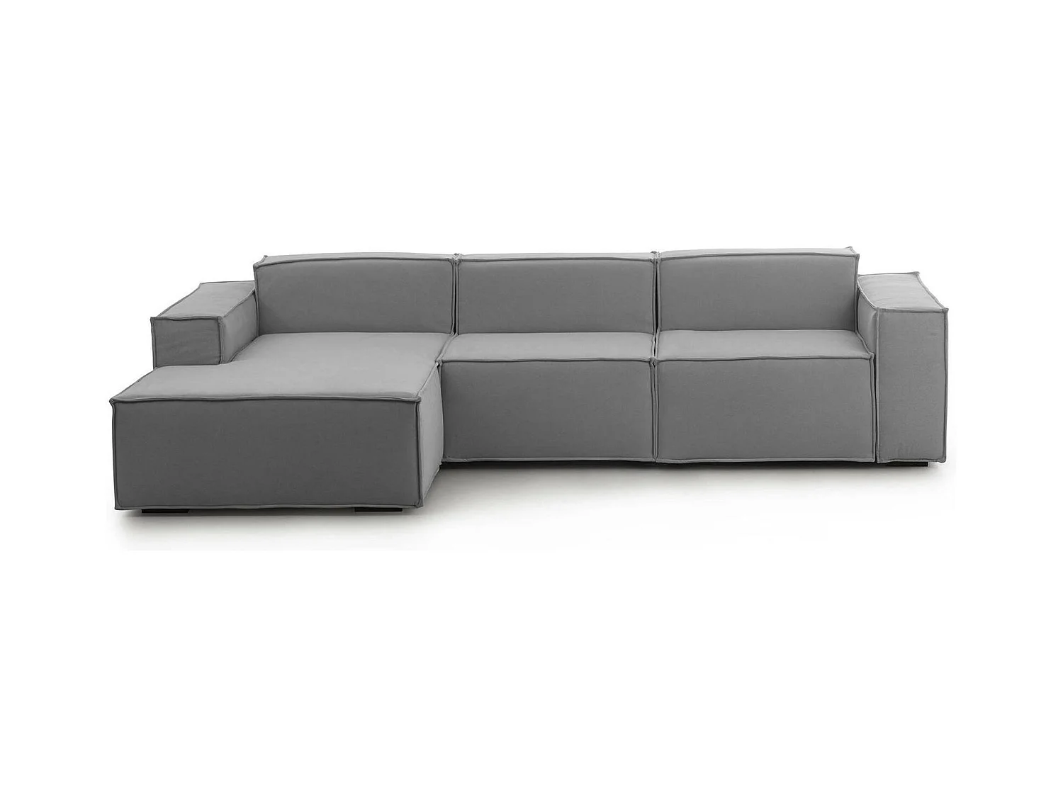 Canapé fixe Dflori, canapé modulable 3 places avec péninsule gauche, 100% Made in Italy, Canapé moderne en tissu, 300x170h70 cm, Gris