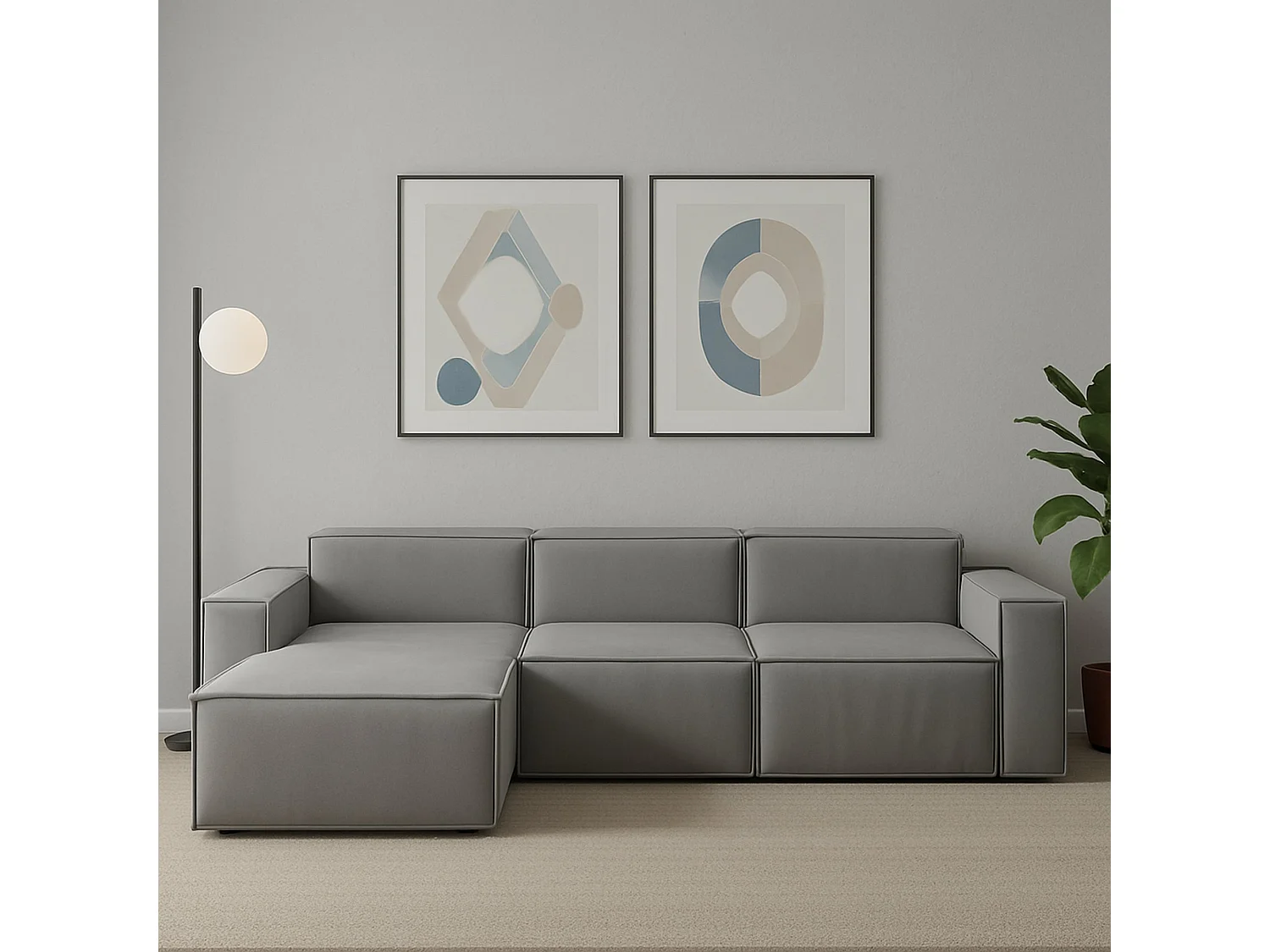 Sofá fijo Dflori, Sofá modular 3 plazas península izquierda, 100% Made in Italy, Sofá moderno en tela, Cm 300x170h70, Gris