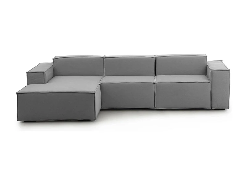 Sofá fijo Dflori, Sofá modular 3 plazas península izquierda, 100% Made in Italy, Sofá moderno en tela, Cm 300x170h70, Gris
