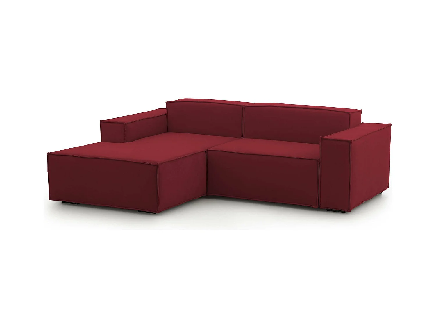 Canapé fixe Dkivil, canapé modulable 2 places avec péninsule gauche, 100% Made in Italy, Canapé moderne en tissu, 220x170h70 cm, Rouge