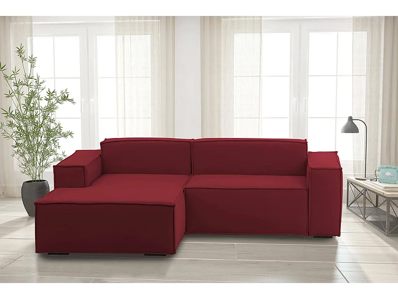 Canapé fixe Dkivil, canapé modulable 2 places avec péninsule gauche, 100% Made in Italy, Canapé moderne en tissu, 220x170h70 cm, Rouge