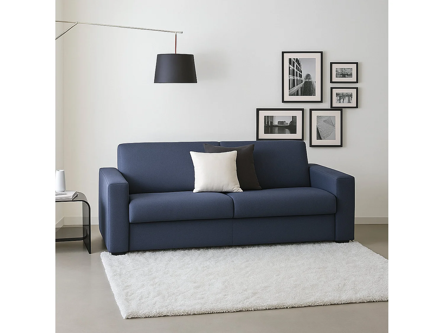 Divano Fisso 3 Posti Ayta, Sfoderabile Made in Italy, 95x220 cm blu