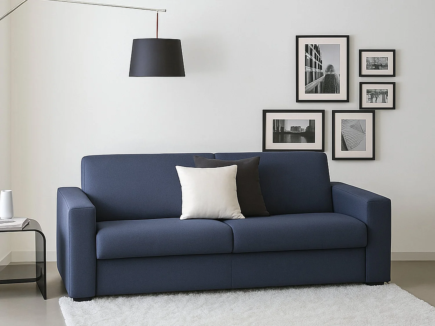 Divano Fisso 3 Posti Ayta, Sfoderabile Made in Italy, 95x220 cm blu