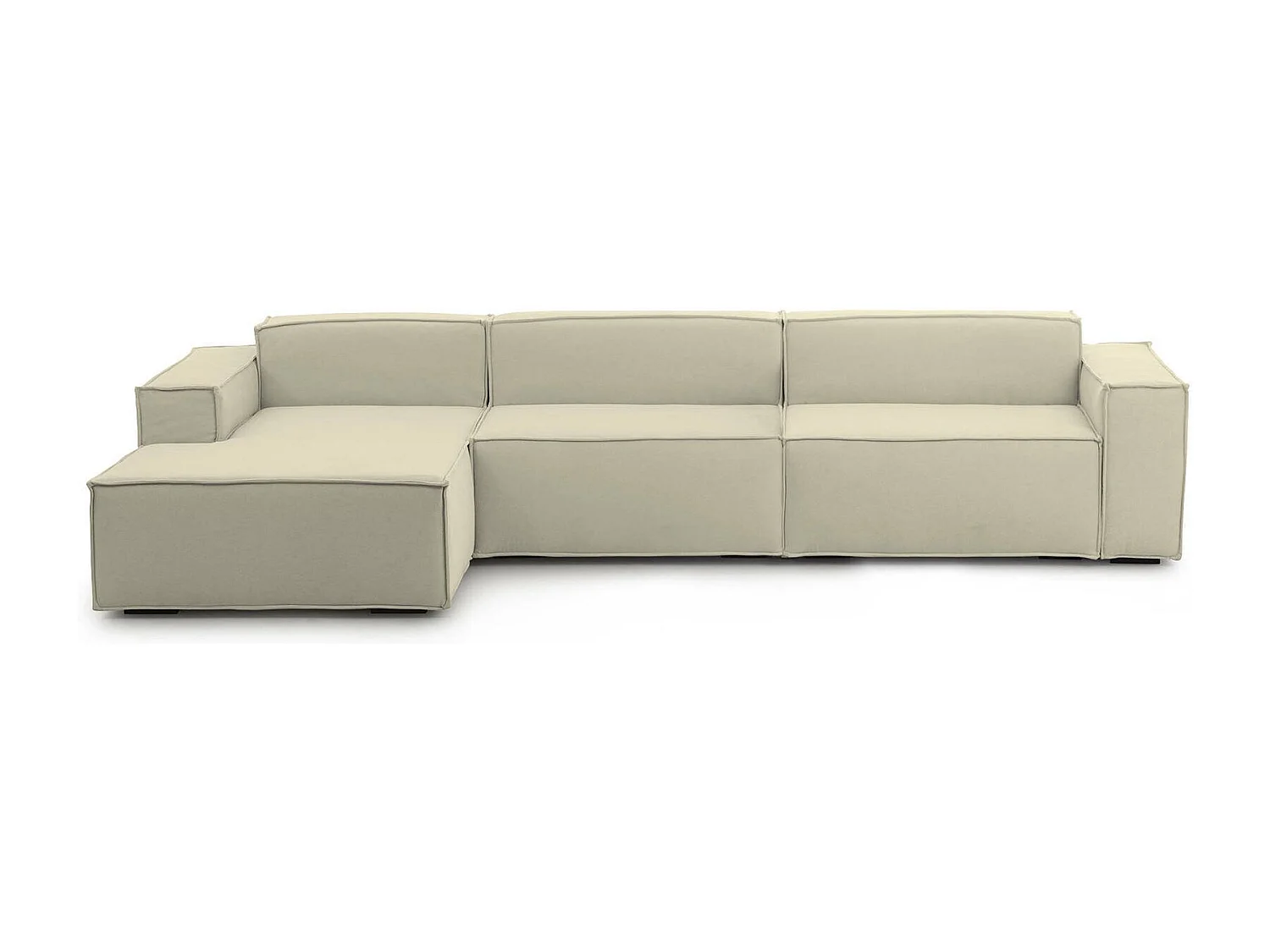 Festes Sofa Dgarzy, Modulares 4-Sitzer-Sofa mit linker Halbinsel, 100% Made in Italy, Modernes Sofa aus Stoff, Cm 340x170h70, Beige