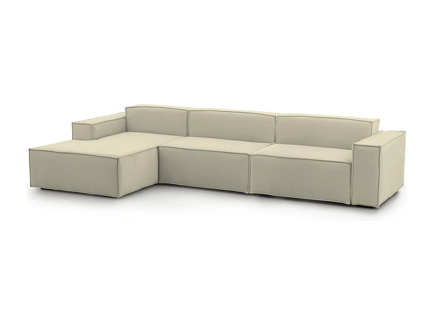 Canapé fixe Dgarzy, canapé modulable 4 places avec péninsule gauche, 100% Made in Italy, Canapé moderne en tissu, 340x170h70 cm, Beige