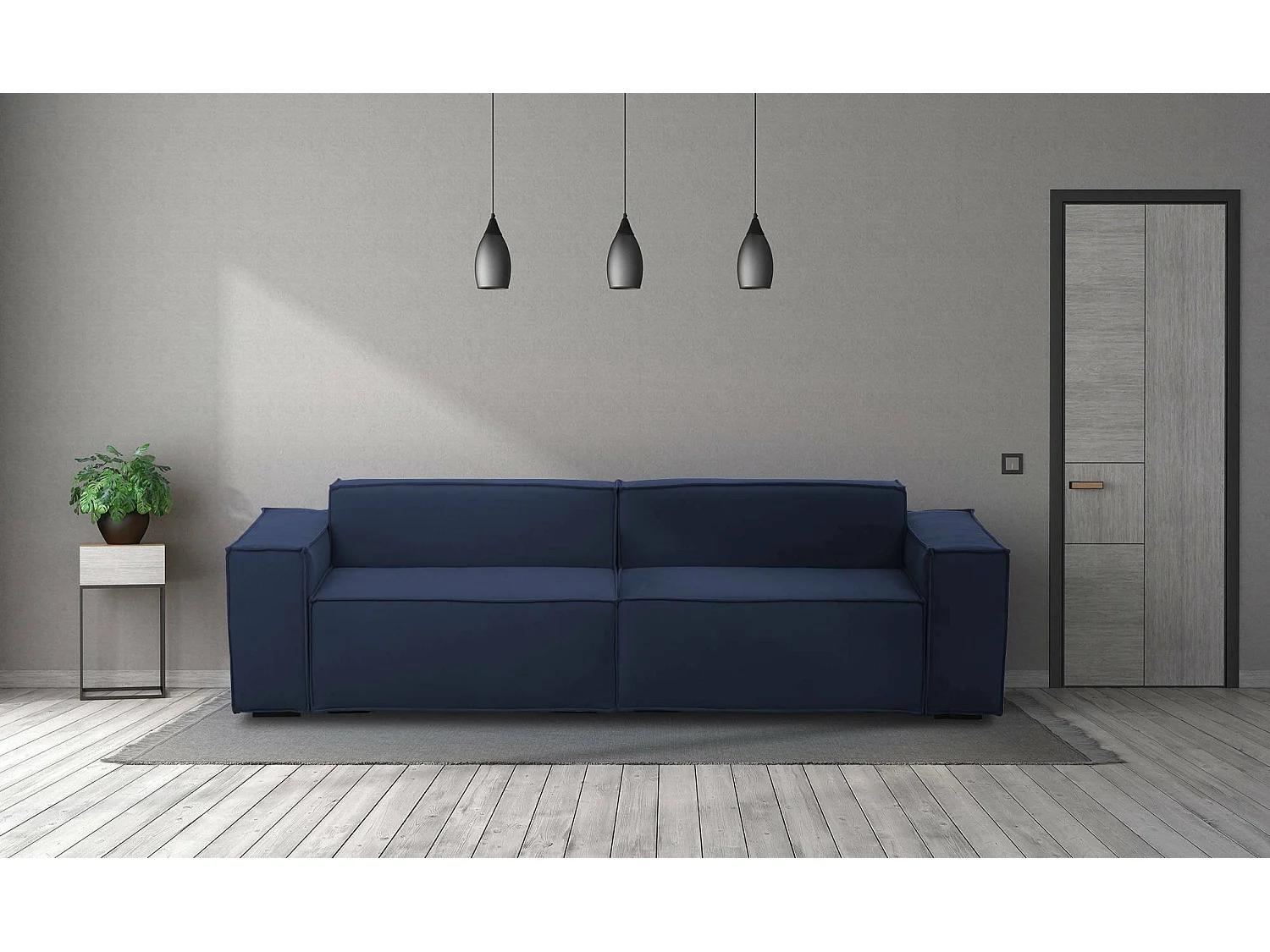 Canapé fixe Dmelucc, canapé modulable linéaire 3 places, 100% Made in Italy, Canapé de salon moderne en tissu, 260x95h70 cm, Bleu