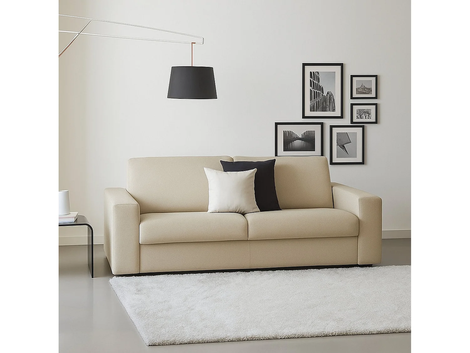 Divano Fisso 3 Posti Ayta, Sfoderabile Made in Italy, 95x220 cm Beige