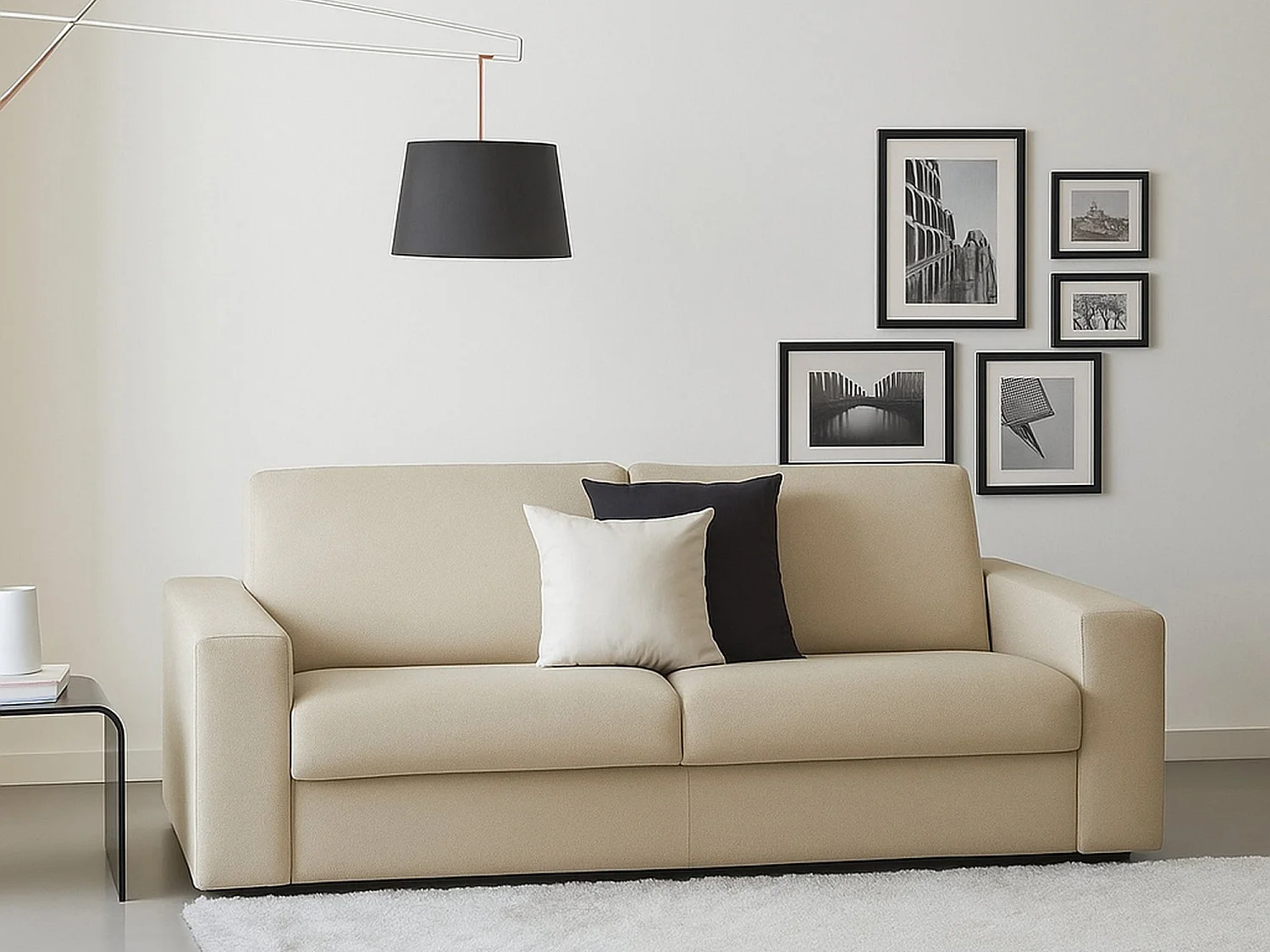 Divano Fisso 3 Posti Ayta, Sfoderabile Made in Italy, 95x220 cm Beige