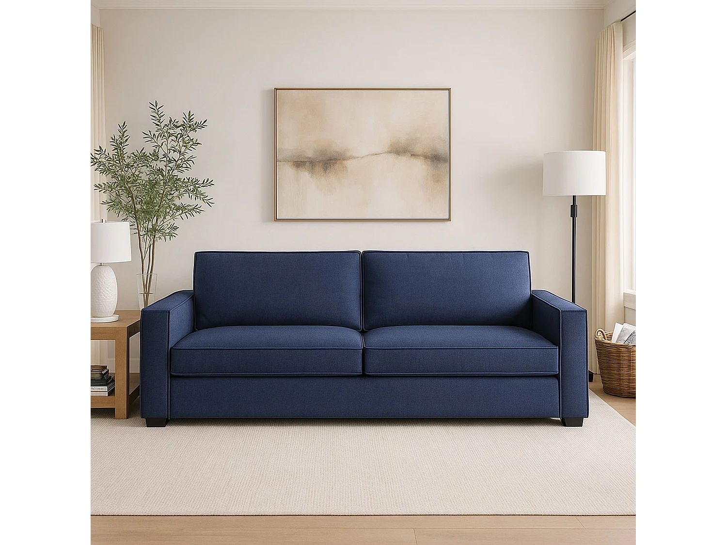 Divano Fisso 2 Posti Eletta, Sfoderabile Made in Italy, 95x200x90h cm blu