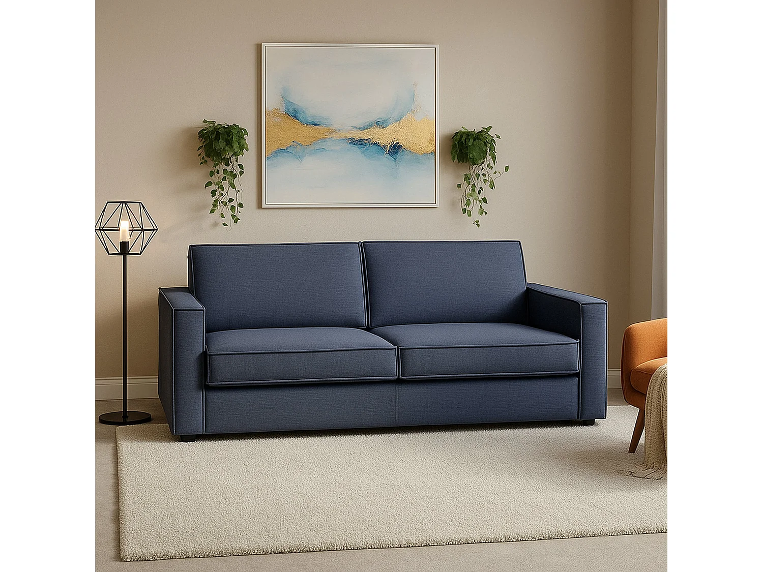 Divano Fisso 2 Posti Ayramah, Sfoderabile Made in Italy, 95x180x90h cm blu
