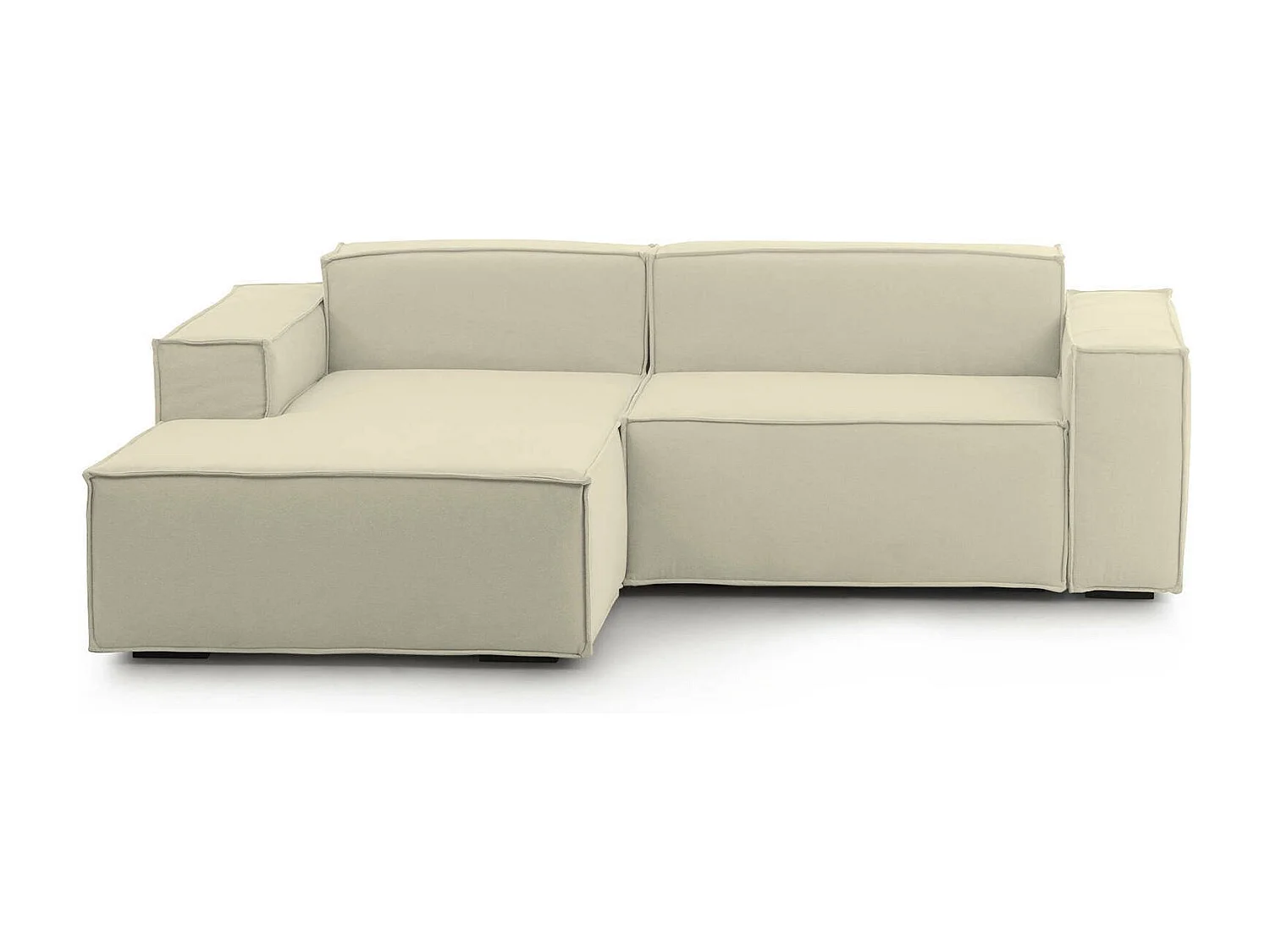 Canapé fixe Dkivil, canapé modulable 2 places avec péninsule gauche, 100% Made in Italy, Canapé moderne en tissu, 220x170h70 cm, Beige