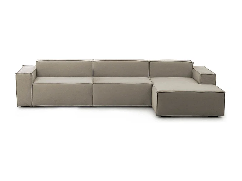 Dmaiol vaste bank, 4-zits modulaire bank met rechterschiereiland, 100% Made in Italy, Moderne stoffen bank, 340x170h70 cm, Taupe