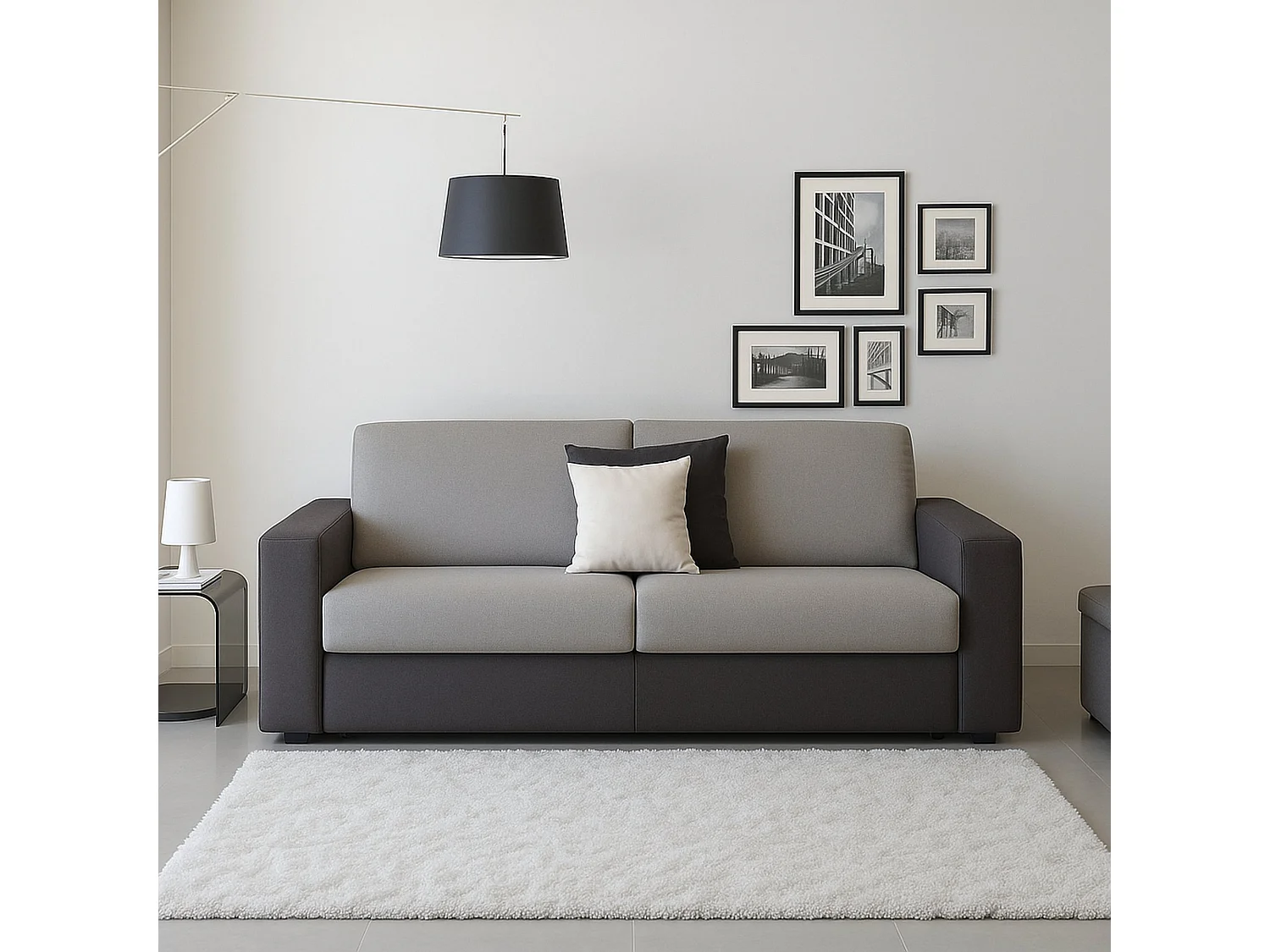 Canapé fixe Dmazzon, canapé 2 places, 100% Made in Italy, Canapé de salon, en tissu rembourré, avec accoudoirs fins, 160x95h90 cm, Gris et Anthracite